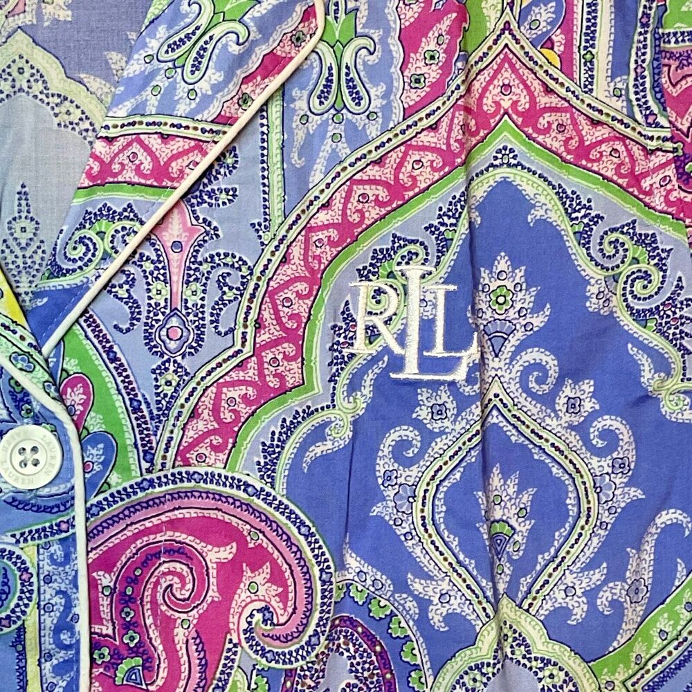 LAUREN RALPH LAUREN Black Label 2 Piece PJ Set Paisley Size PS Petite Small NEW - Picture 3 of 12